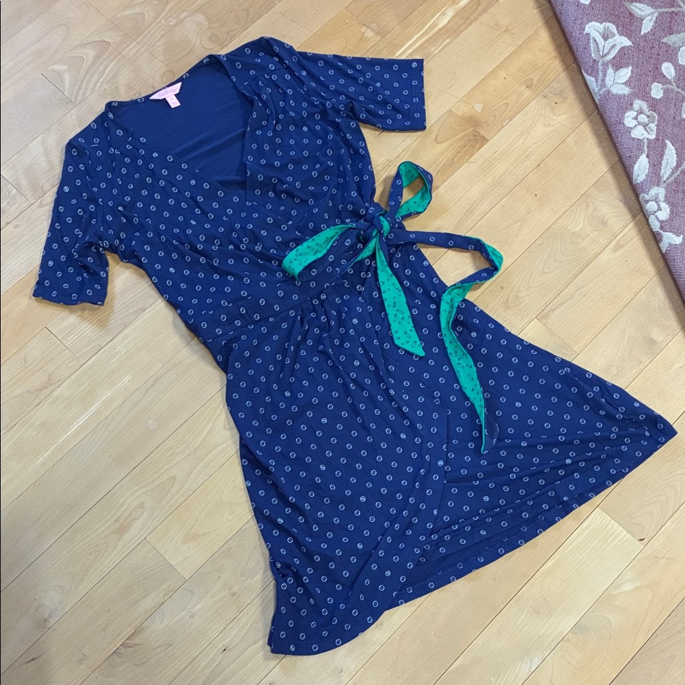 Lilly Pulitzer Navy Button and Safety Pin Print Wrap Dress